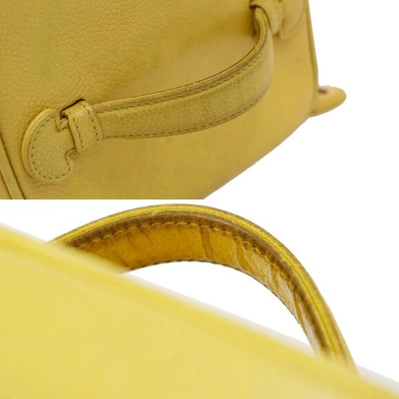 CHANEL Vanity Cosmetic Hand Bag Grained Calfskin Leather Yellow Vintage 93RF437 - Picture 8 of 15